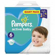 PAMPERS ACTIVE BABY EXTRA LARGE PLUS 6 (15 + KG) 56 KS