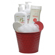 KAZETA BODY TIP MANDĽA V PLECHOVOM OBALE SPRCHOVÝ GÉL 300ML + KRÉM NA RUKY 300ML + TELOVÝ BALZAM 300ML + MASÁŽNA HUBKA + VONNÁ SVIEČKA + PEMZA