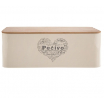 CHLEBNÍK PLECH/DREVO 42X22,5X16CM PEČIVO SRDCE