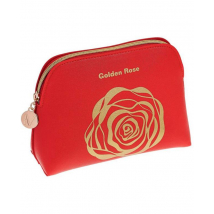 Kozmetická taška Golden Rose, červená so zlatým motívom ruže