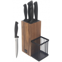 STOJAN NA NOŽE AKÁCIA/KOV + 5 KS NOŽOV