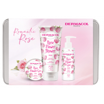 KAZETA DERMACOL ROSE FLOWER CARE TELOVÉ MASLO 75ML + SPRCHOVÝ KRÉM 200ML + KRÉM NA RUKY 150ML 