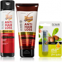 Dr. Santé Anti Hair Loss kazeta, šampón proti vypadávaniu vlasov, kondicionér a balzam na pery