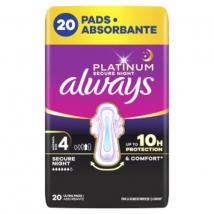 Always Platinum Secure Night nočné hygienické vložky s krídelkami, veľkosť 4, 20 ks