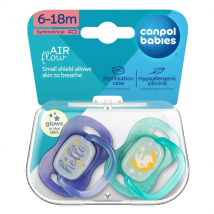 Canpol Babies Cumlík silikónový symetrický Air Flow Night Glow, 6-18 m, chlapec, 2 ks