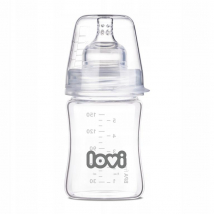 Lovi Dojčenská sklenená fľaša s dynamickým cumlíkom 0m+, 150 ml