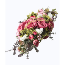 Umelá ikebana s ružami a kaméliou, ružovo-biela