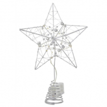 LED hviezda na vrchol stromčeka, kovová strieborná, 10 LED, 20x5x28 cm