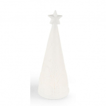 WU Porcelánový vianočný stromček s LED svetlom, biely, 6,9 × 6,9 × 17,8 cm