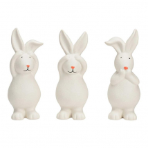 Porcelánový zajačik „nič nevidí, nič nepočuje, nič nehovorí“, biely, 3-dielny set, 5x12x5 cm