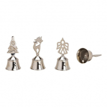 WURM Stolový zvonček vianočný, kovový strieborný, 3-dielny set (stromček, anjel, sob), výška 12 cm
