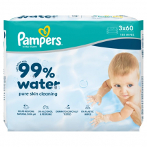 Pampers Vlhčené obrúsky 99% Water, 3x60 ks (180 ks)