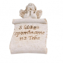 Kamenný zvitok s anjelom „S láskou spomíname na Teba", 14 cm