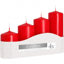 Aura Adventné sviečky červené, 4 ks (výška 7–13 cm, priemer 4,8 cm)