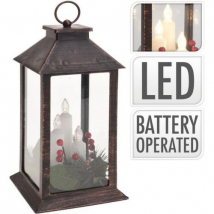 Lampáš s LED sviečkami a vianočnou dekoráciou, 14 × 14 × 29 cm, medený
