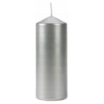 Aura sviečka valec, strieborná metalíza, 15 × 6 cm, 330 g, horí 48 h