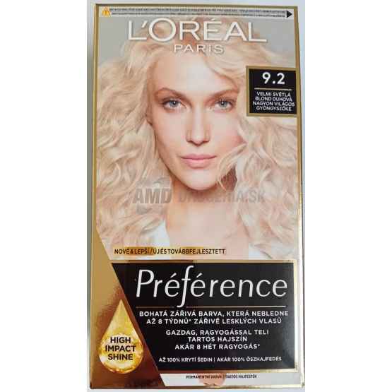 LOREAL PREFERENCE 9.2 VEĽMI SVETLÁ BLOND DUHOVÁ