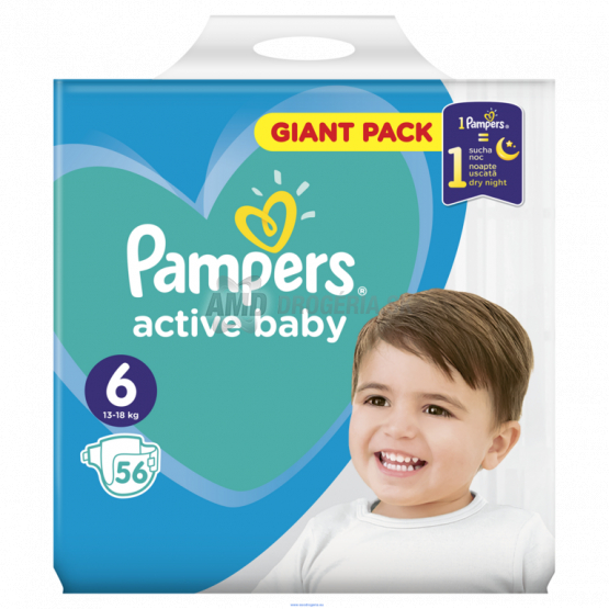 PAMPERS ACTIVE BABY EXTRA LARGE PLUS 6 (15 + KG) 56 KS