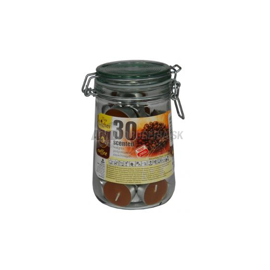 DÓZA SKLO ČAJOVÉ SVIEČKY COFFEE 30 KS