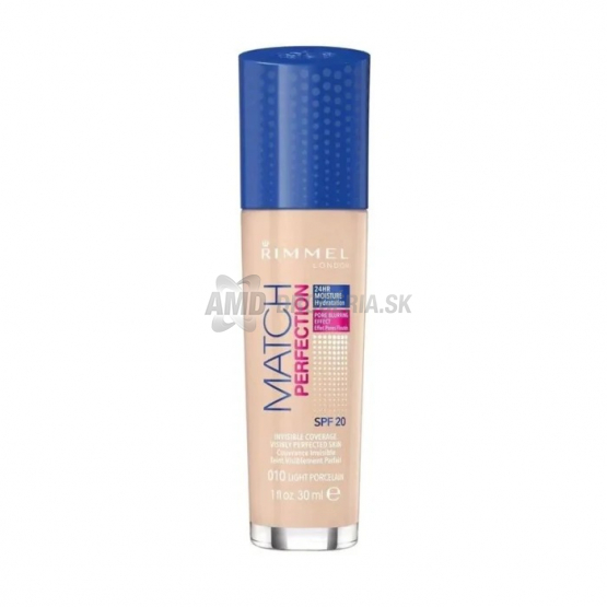 Rimmel London Match Perfection make-up SPF 20, 010 Light Porcelain, 30 ml