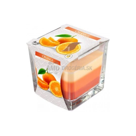 SVIEČKA TROJFAREBNÁ V SKLE POMARANČ 170 G