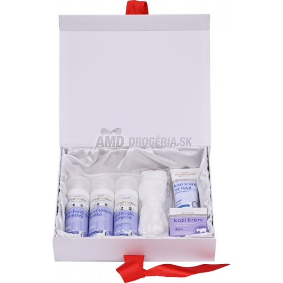 KAZETA KOZIE MLIEKO ŠAMPÓN 200ML + TELOVÉ MLIEKO 200ML + SPRCHOVÝ GÉL 200ML + PLEŤOVÝ KRÉM 50ML + KRÉM NA RUKY 100ML + KOZMETICKÁ ČELENKA