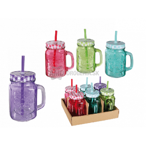 FAREBNÝ POHÁR S VIEČKOM A SLAMKOU 1 KS