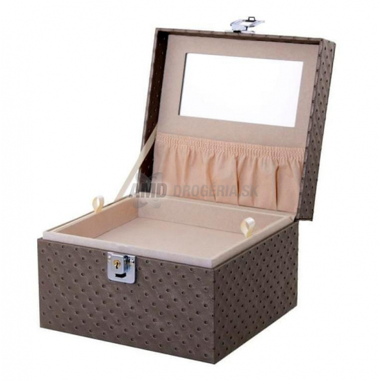 KOZMETICKÝ KUFRÍK NA BIŽUTÉRIU BODKOVANÝ HNEDÝ 1 KS