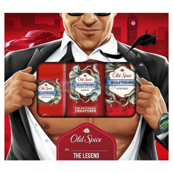 DARČEKOVÁ PÁNSKA KAZETA OLD SPICE WOLFTHORN -VODA PO HOLENÍ + SPRCHOVÝ GÉL + STICK X17
