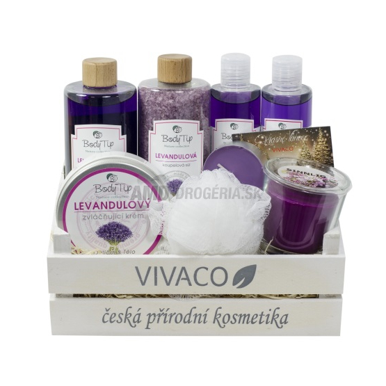 DARČEKOVÁ KAZETA VIVACO DK17 BTL1704 LEVANDUĽA OLEJ DO KÚPEĽA 500ML + SOĽ DO KÚPEĽA 600G + SPRCHOVÝ GÉL 200G + KRÉM NA TVÁR 200ML + PENA DO KÚPEĽA 200ML + DARČEK X17