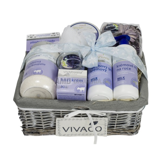 DARČEKOVÁ KAZETA VIVACO DK17 VPK1709 KOZIE MLIEKO TEKUTÉ MYDLO 400ML + SPRCHOVÝ GÉL 400ML + PLEŤOVÝ KRÉM 50ML + TELOVÉ MASLO 200ML MYDLO 100G + SOĽ DO KÚPEĽA 1200G + DARČEK X17