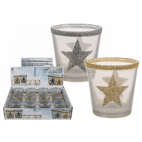 SKLENENÝ SVIETNIK S LIGOTAVOU HVIEZDOU 1 KS