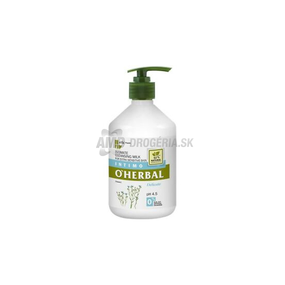O'HERBAL INTÍMNÉ ČISTIACE MLIEKO PRE MIMORIADNE CITLIVÚ POKOŽKU S VÝŤAŽKAMI ĽANU 500 ML