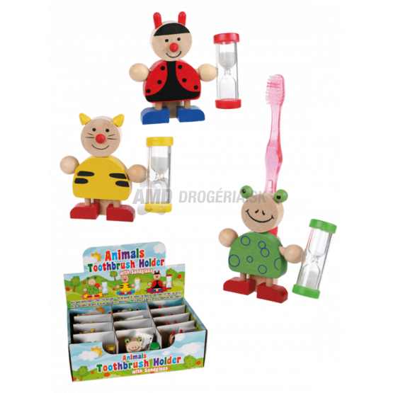 DREVENÝ DRŽIAK ZUBNEJ KEFKY S PRESÝPACÍMI HODINAMI 1 KS