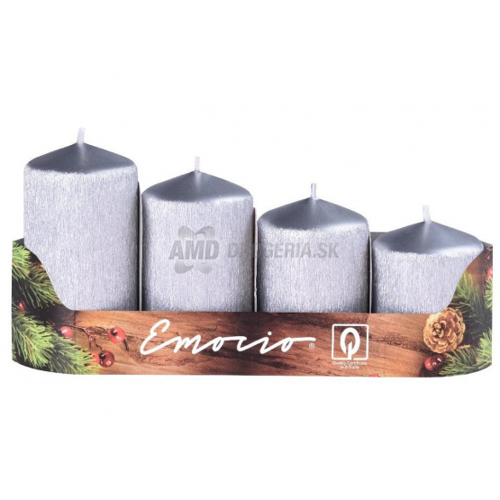 SVIEČKY ADVENTNÉ DRAPANÉ STRIEBORNÉ 4KS STUPNE 50MM