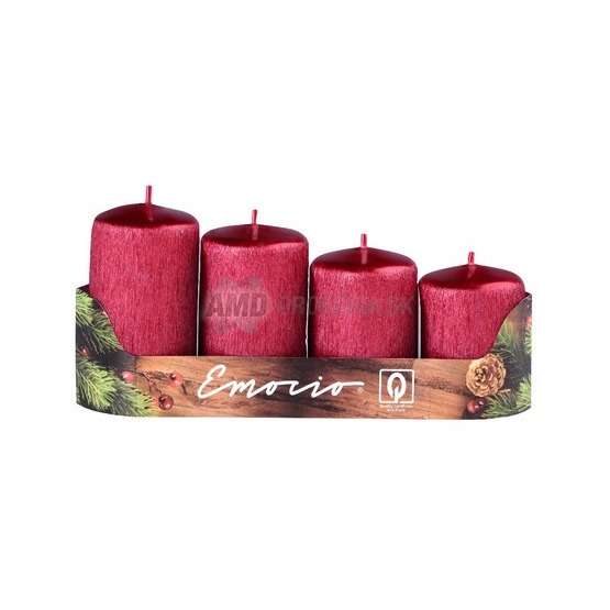 SVIEČKY ADVENTNÉ STUPNE DRÁPANÉ ČERVENÉ 4 KS