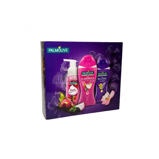 DARČEKOVÁ DÁMSKA KAZETA PALMOLIVE AROMA TRIPLE SPRCHOVÝ GÉL SO RELAXED + SPRCHOVÝ GÉL FEEL GLAMOROU + TEKUTÉ MYDLO S MALINOU X17