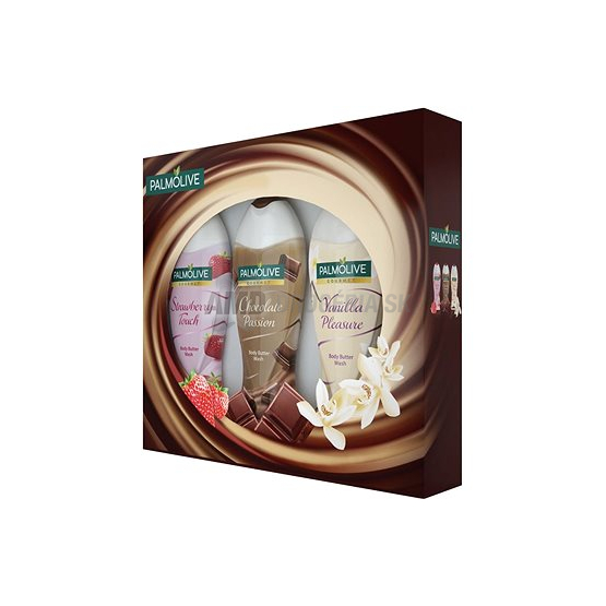 DARČEKOVÁ DÁMSKA KAZETA PALMOLIVE SPRCHOVÝ GÉL VANILKA + SPRCHOVÝ GÉL CHOCOLATE + SPRCHOVÝ GÉL STRAWBERRY  X17