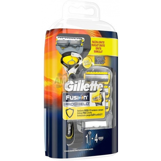 GILLETTE FUSION PROSHIELD STROJČEK + NÁHRADNÉ HLAVICE 4 KS