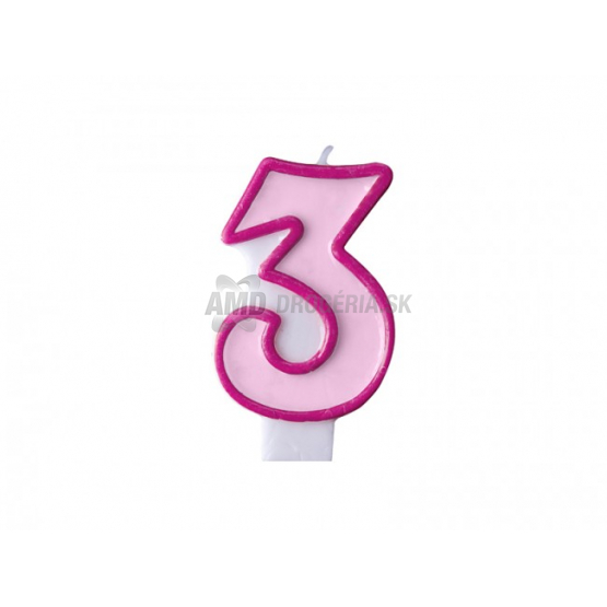 NARODENINOVÁ SVIEČKA 3 ROKY RUŽOVÁ 7 CM