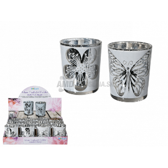 BIELY SVIETNÍK SO STRIEBORNÝM ZDOBENÍM 1 KS