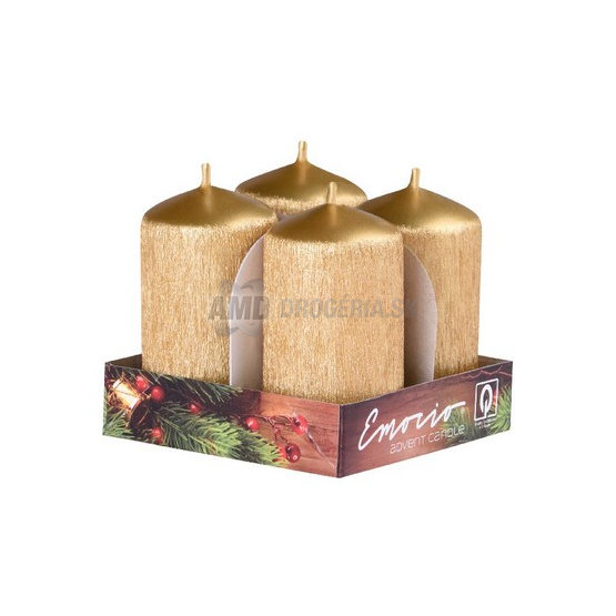 SVIEČKY ADVENTNÉ  VALEC  DRÁPANÉ ZLATÉ 40 MM 4KS