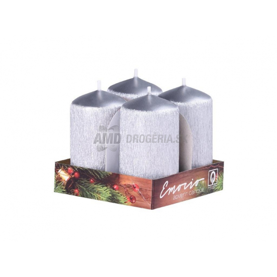 SVIEČKY ADVENTNÉ VALEC  STRIEBORNÉ 4KS  DRAPANÉ 40X75MM