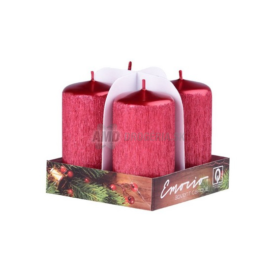 SVIEČKY ADVENTNÉ STUPNE DRÁPANÉ ČERVENÉ 40 MM 4 KS