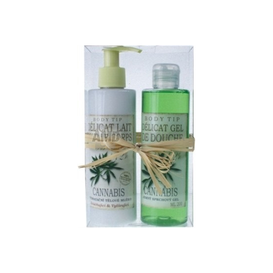 PRÍRODNÁ DARČEKOVÁ KAZETA BODY TIP RETRO CANNABIS DARČEKOVÁ SADA S KONOPNÝM OLEJOM X18