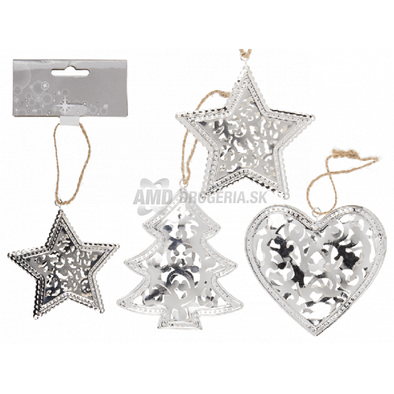 KOVOVÉ OZDOBY NA STROMČEK STRIEBORNÉ 1 KS