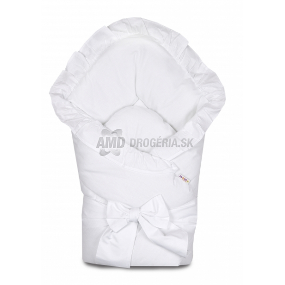 BABY NELLYS RÝCHLOZAVINOVAČKA 80x80 CM S VOLÁNOM A STUHOU BIELA 1 KS