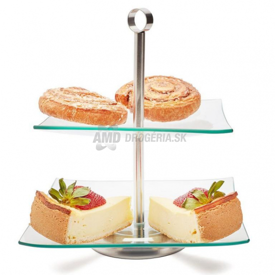 PODNOS NA KOLÁČE SKLO 2-POSCHODOVÝ,HRANATÝ,ETAZERKA 20/25 CM