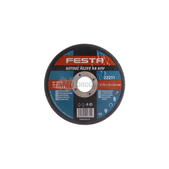 Festa Kotúč rezný na kov, 115 × 1,0 × 22,2 mm