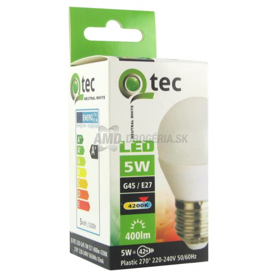 ŽIAROVKA QTEC LED 5W E27 4200K G45